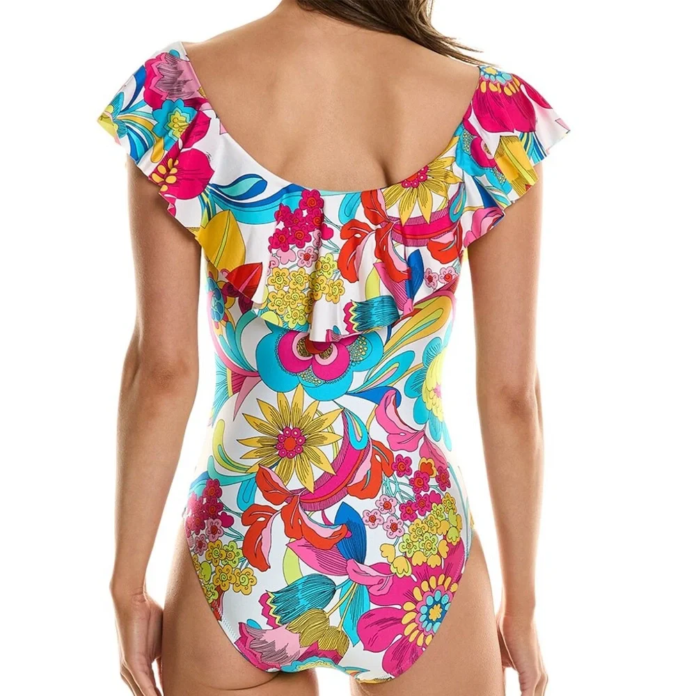 Gorgeous Colorful Trina Turk Fontaine Bandeau Ruffle One-Piece Size 14 NWT - Picture 5 of 16